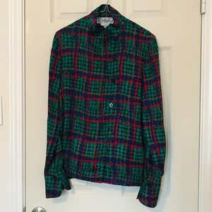 Carlisle Vintage Silk Mock Neck Button-Up Blouse